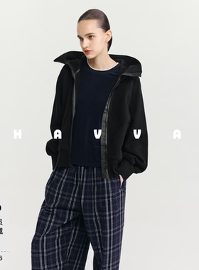 HAVVA宽松连帽加绒加厚短外套舒适好穿保暖上衣2025秋冬W3-4478