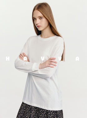 HAVVA宽松圆领长袖T恤舒适薄款打底衫女士上衣2026年春季T3-5358