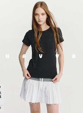 HAVVA基础款加绒加厚短袖T恤舒适多种穿搭女士上衣2026春T3-5333