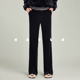 29970 子2025秋冬KX3 HAVVA好穿搭丝绒气质高腰直筒休闲裤 显瘦女裤