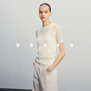 短袖 针织衫 上衣2025夏季 3442 弹力舒适女士半袖 HAVVA今年流行