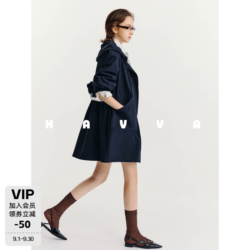 HAVVA连帽宽松中款风衣图片