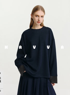 HAVVA拼接袖口圆领长袖卫衣宽松廓形显瘦女士上衣2026秋季V3-4494