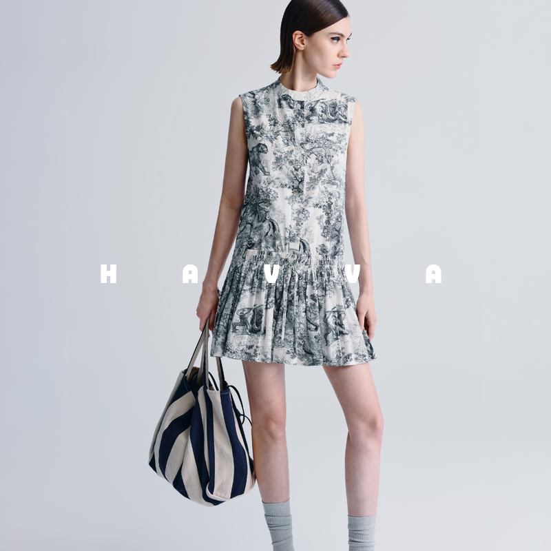 HAVVA设计感印花无袖连衣裙短款修身显瘦女士裙子2025夏季Q3-3695