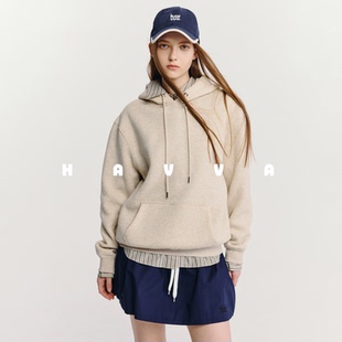HAVVA慵懒感连帽加绒加厚卫衣休闲女士保暖上衣2026春季V3-3964