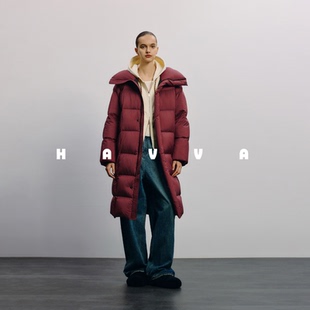 HAVVA高蓬松度高充绒量加厚羽绒服中长款女士外套2025冬季Y3-2535