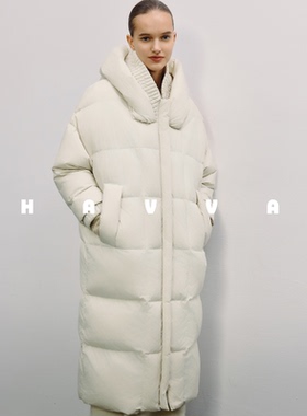 HAVVA围巾领高充绒量加厚羽绒服长款连帽女士外套2025冬季Y89060