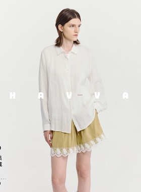 HAVVA高级慵懒感长袖休闲衬衫舒适亚麻质感女士上衣2026秋C3-4672