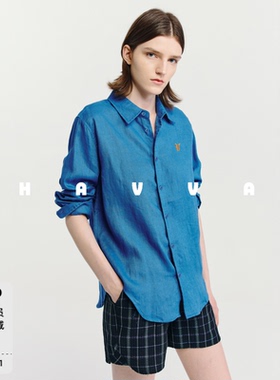 HAVVA亚麻翻领长袖衬衫单排扣宽松舒适女士衬衫2026秋季C3-4863