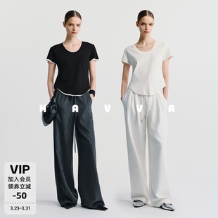 00530 剪裁贴合身形女上衣2026夏T3 HAVVA圆领弧形下摆短袖 T恤修身