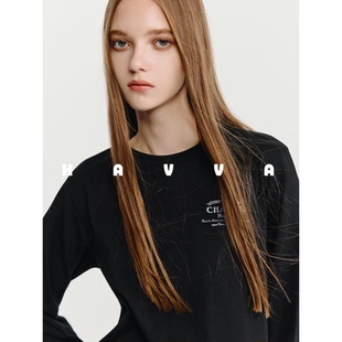 HAVVA绒棉质感圆领长袖T恤舒适好穿短款女士上衣2026春季T3-4318