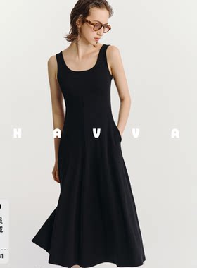 HAVVA高级感无袖U领背心连衣裙修身中长款女士裙子2026夏Q3-23810