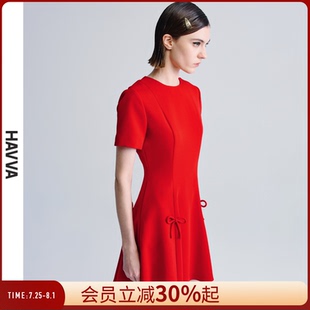 HAVVA红色a字连衣裙女短款 2067 显瘦收腰通勤甜美裙子2025夏季