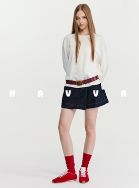 HAVVA慵懒松弛感长袖T恤女休闲简约圆领打底衫上衣2026春T3-5273