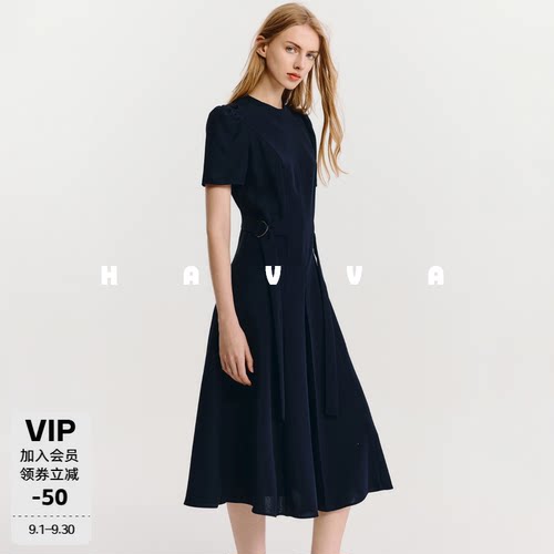 HAVVA高阶色系腰带收束连衣裙修身版型女士裙子2026夏季Q3-21160