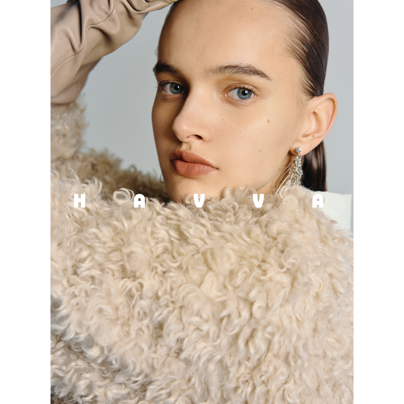 HAVVA毛茸茸超暖慵懒感仿真皮草外套过冬女装上衣2025冬P3-4079