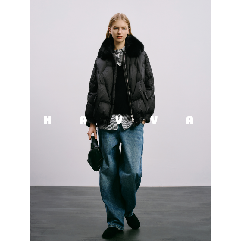 HAVVA仿生毛领高充绒量加厚羽绒服舒适保暖女士外套2025冬Y59883,女装/女士精品,羽绒服,淘宝优惠券,粉丝福利购,淘宝优惠卷