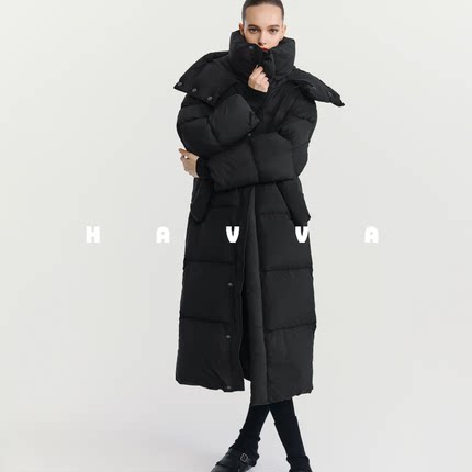 HAVVA宝藏版型高充绒量加厚羽绒服女中长款连帽外套2025冬Y3-2639