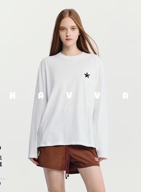 HAVVA基础款宽松圆领长袖T恤舒适好穿女士上衣2026春季T3-5362