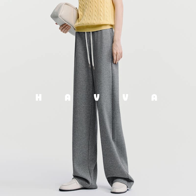 HAVVA慵懒松弛感直筒休闲裤松紧腰抽绳女士卫裤2026春季KX3-3827 - havva旗舰店出品