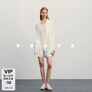 HAVVA好穿搭衬衫 套装 女两件套2026春夏长袖 3317 上衣松紧腰短裤
