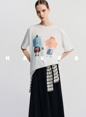 HAVVA减龄卡通T恤女士短款半袖上衣ins潮休闲风2025夏季T3-13010
