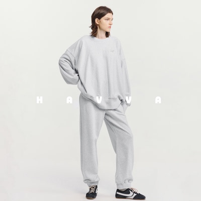 HAVVA设计感oversize圆领卫衣破洞廓形女士上衣2026年春季V3-5225