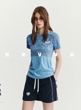 HAVVA拼接圆领T恤微宽松剪裁修饰身形女士正肩上衣2026夏T3-03130