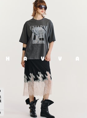 HAVVA松弛感美式潮T宽松微透肌理女士印花短袖T恤2026夏季T3-4061