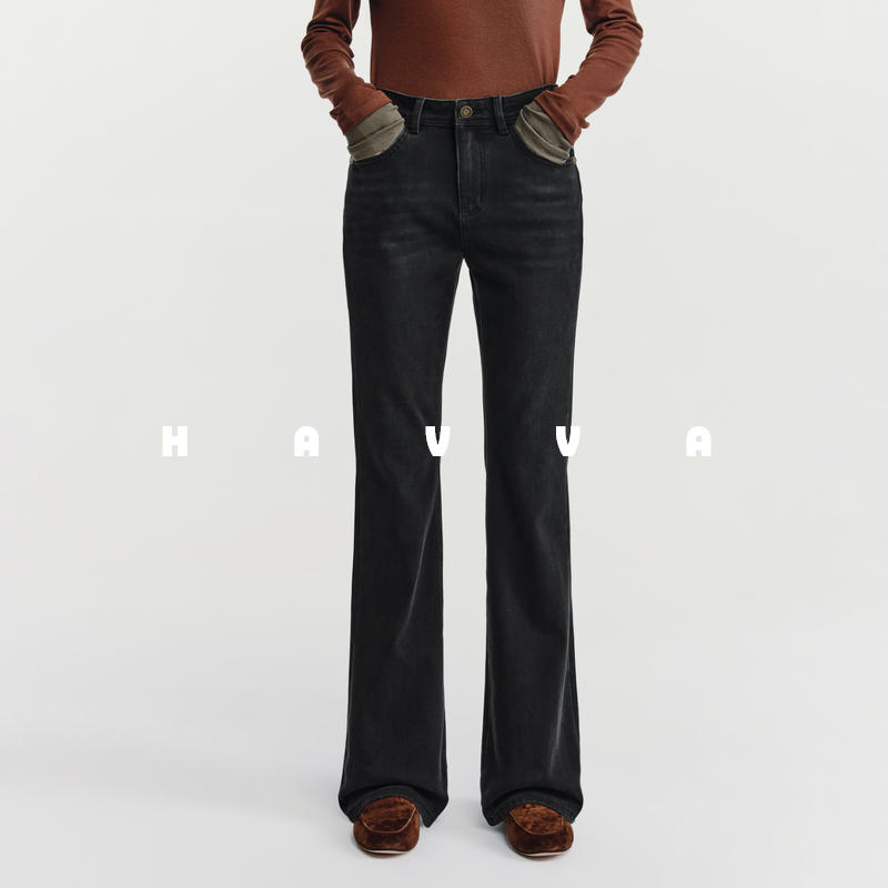 HAVVA显腿长窄版微喇加绒加厚牛仔裤保暖女士裤装2025冬KH3-5196,女装/女士精品,牛仔裤,淘宝优惠券,粉丝福利购,淘宝优惠卷