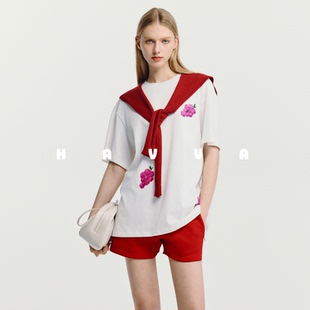 1480 上衣2025夏T3 HAVVA宽松慵懒短袖 T恤精梳长绒棉质感女士半袖