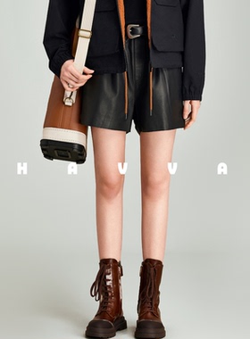HAVVA设计感PU皮裤抽绳松紧腰短裤舒适女士裤子2026年春KD3-3090