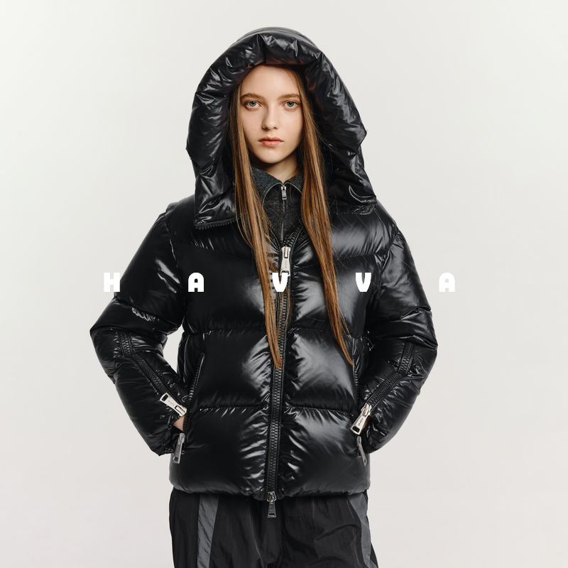 HAVVA短款连帽羽绒服蓬松高充绒量保暖舒适女士上衣2025冬Y3-2608