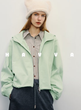 HAVVA双股精梳长绒棉质感连帽卫衣散边下摆女上衣2026春季W3-3754