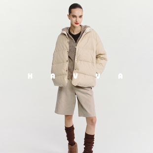 HAVVA蓬松舒适保暖连帽羽绒服短款可两面穿女士外套2025冬Y3-2522