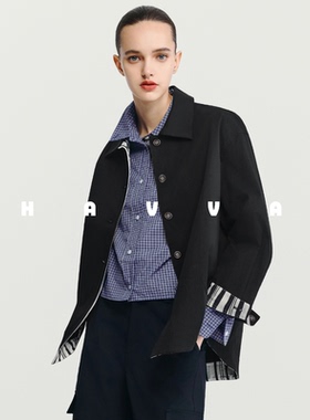 HAVVA高级感翻领夹克外套显瘦好穿搭女士开衫上衣2026年春W3-4475