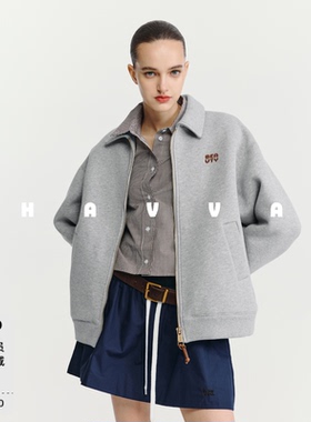 HAVVA落肩袖翻领拉链卫衣外套宽松版型女士上衣2026春季W3-4476