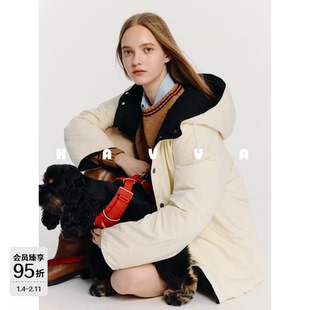 HAVVA蓬松舒适保暖连帽羽绒服短款可两面穿女外套2025冬Y3-25220