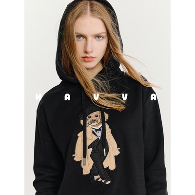 HAVVA减龄卡通连帽加绒加厚卫衣保暖女士好穿搭绒衣2026春V3-3962