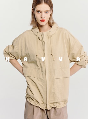 HAVVA宽松廓形连帽外套休闲好穿搭女质感开衫上衣2026年春F3-4758
