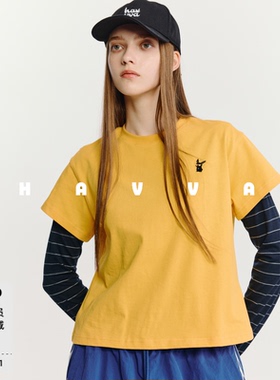 HAVVA经典版型棉感圆领短袖T恤宽松直筒女士上衣2026夏季T1-30300