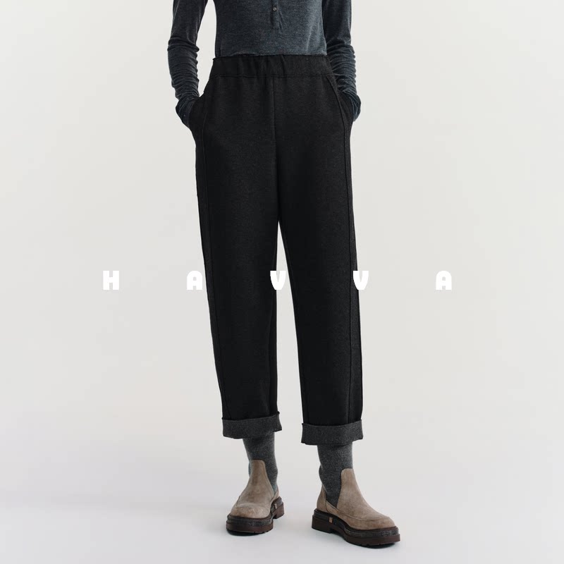HAVVA松紧腰加绒加厚哈伦休闲裤遮胯女士九分裤2026春季KX3-3783 - havva旗舰店出品