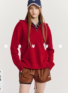 HAVVA可叠穿舒适半拉链毛衣保暖女士针织衫上衣2025冬季M3-0396