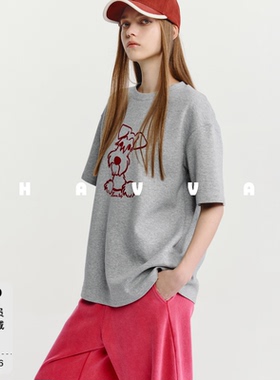 HAVVA慵懒感加厚短袖T恤女舒适棉润减头打底上衣2026春季T3-5339