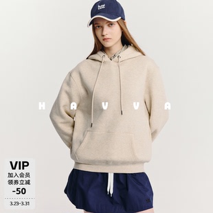 HAVVA慵懒感连帽加绒加厚卫衣休闲女士保暖上衣2026春季 3964