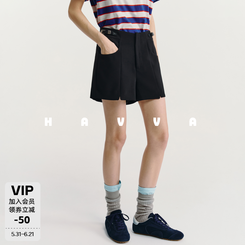 HAVVA天猫专供款高腰休闲西装短裤立体压褶裤子2026夏季KD3-6034