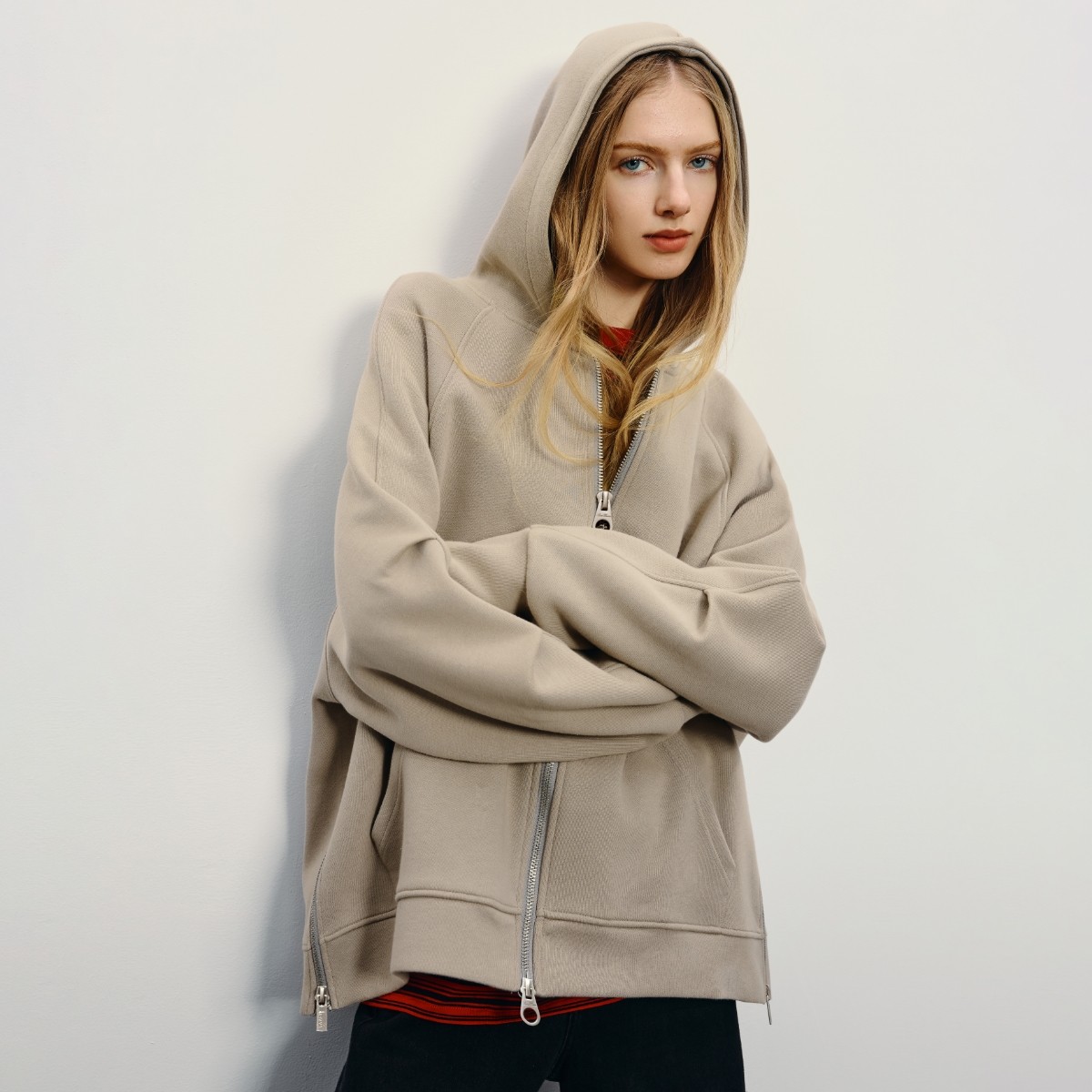 HAVVA休闲连帽卫衣外套双开拉链慵懒感女士上衣2026春季W3-2850