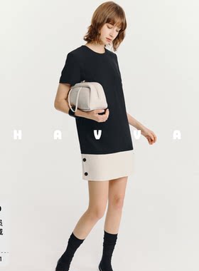 HAVVA撞色短款H型短袖连衣裙