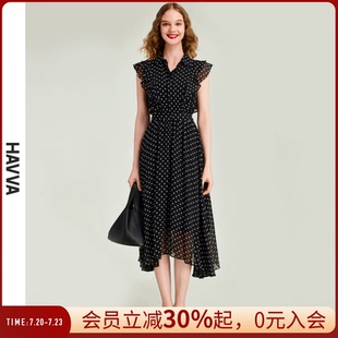 中長(zhǎng)款 HAVVA法式 波點(diǎn)雪紡連衣裙女士通勤垂感氣質(zhì)穿搭2025夏Q2158