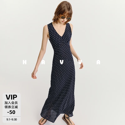 HAVVA深V无袖修身连衣裙贴合身形垂坠感女士长裙2026夏季Q3-6435